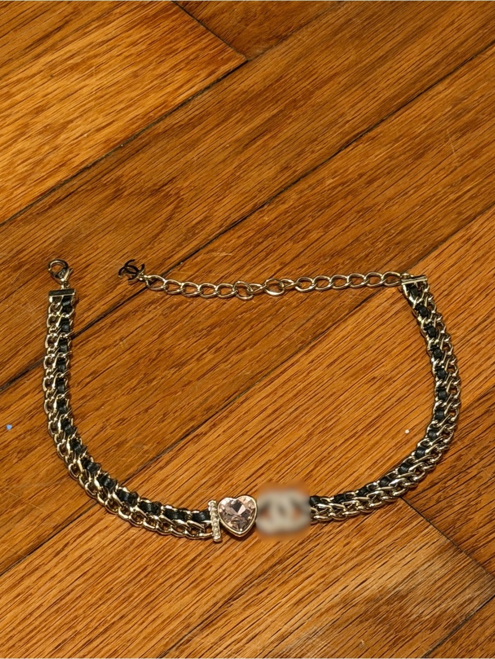 I Heart Designer Inspired Gold Choker with Pearls and Pink Crystal